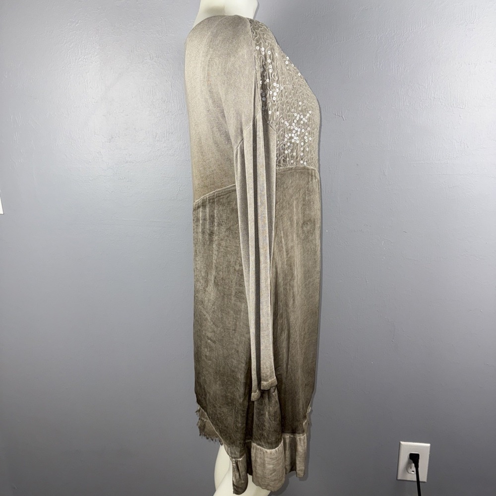 Scandal Dress Women *M Taupe Italy Ruffle Hem Boho Viscose Knit Artsy *READ - Picture 5 of 8